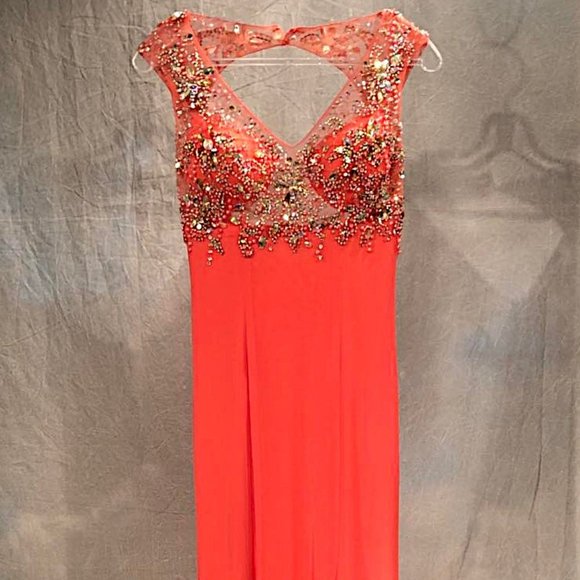 Heavily Beaded Coral Dress Formal, Pageant, Appearance - Picture 7 of 10
